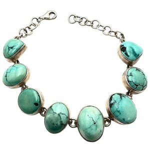 Southwest Style Sterling Silver Womens Bracelet Blue Green Turquoise